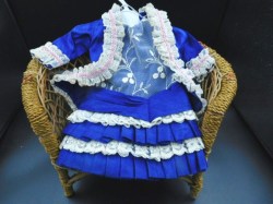 TWO PIECE ROYAL BLUE VICTORIAN STYLED SLEEVELESS PLEAT LACE DRESS, JACKET LONG TAIL 